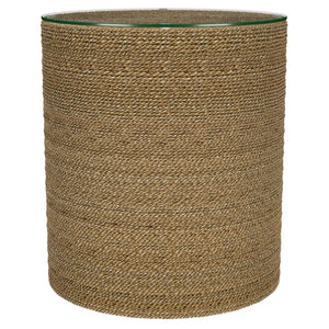 Halden Round Woven Seagrass Accent Side Table Light Brown