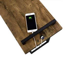 Maxwell C-shaped Side Table USB Charging Grey Faux Marble