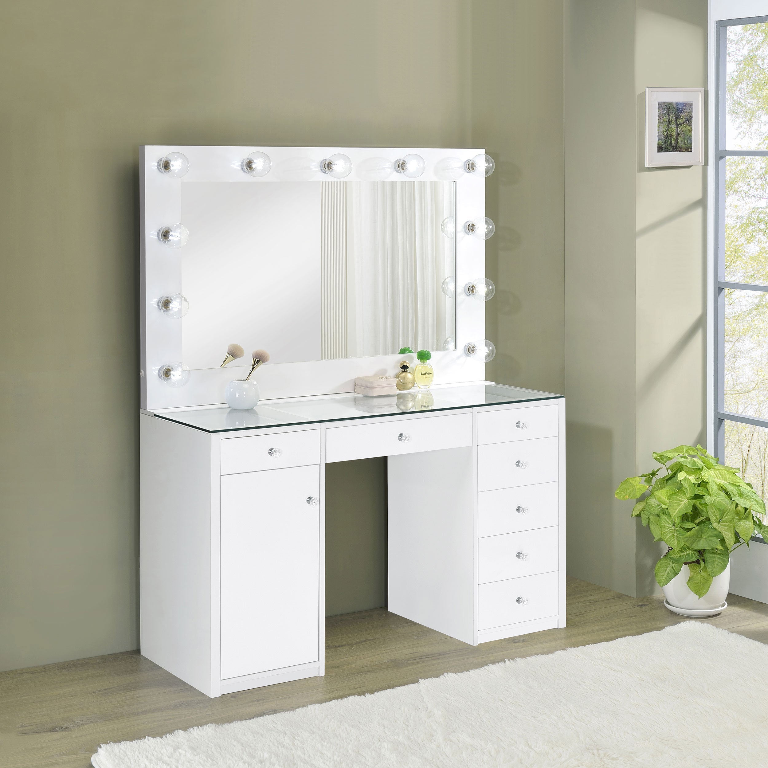 Acena 7-drawer Vanity Set with Lighting Black High Gloss