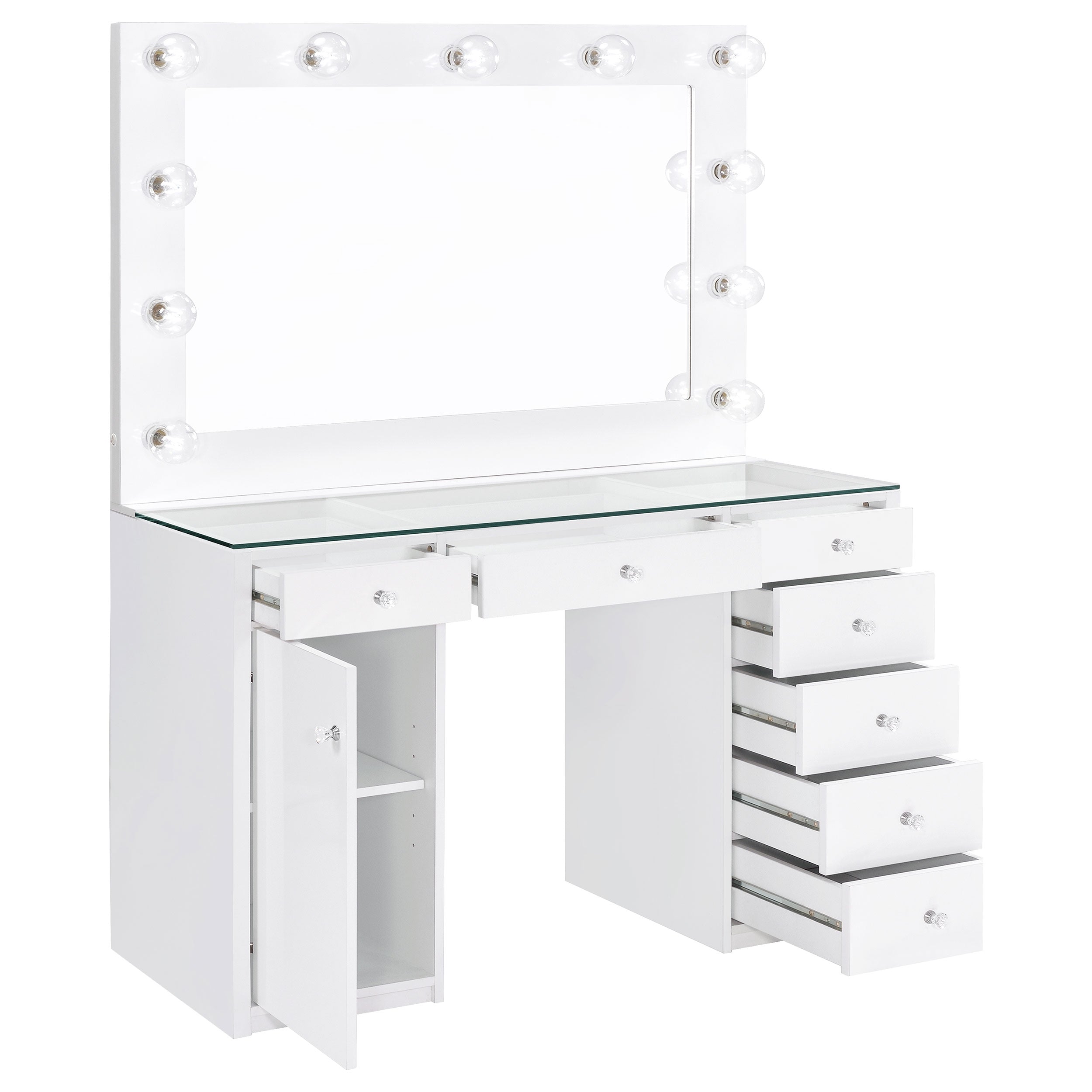 Acena 7-drawer Vanity Set with Lighting Black High Gloss