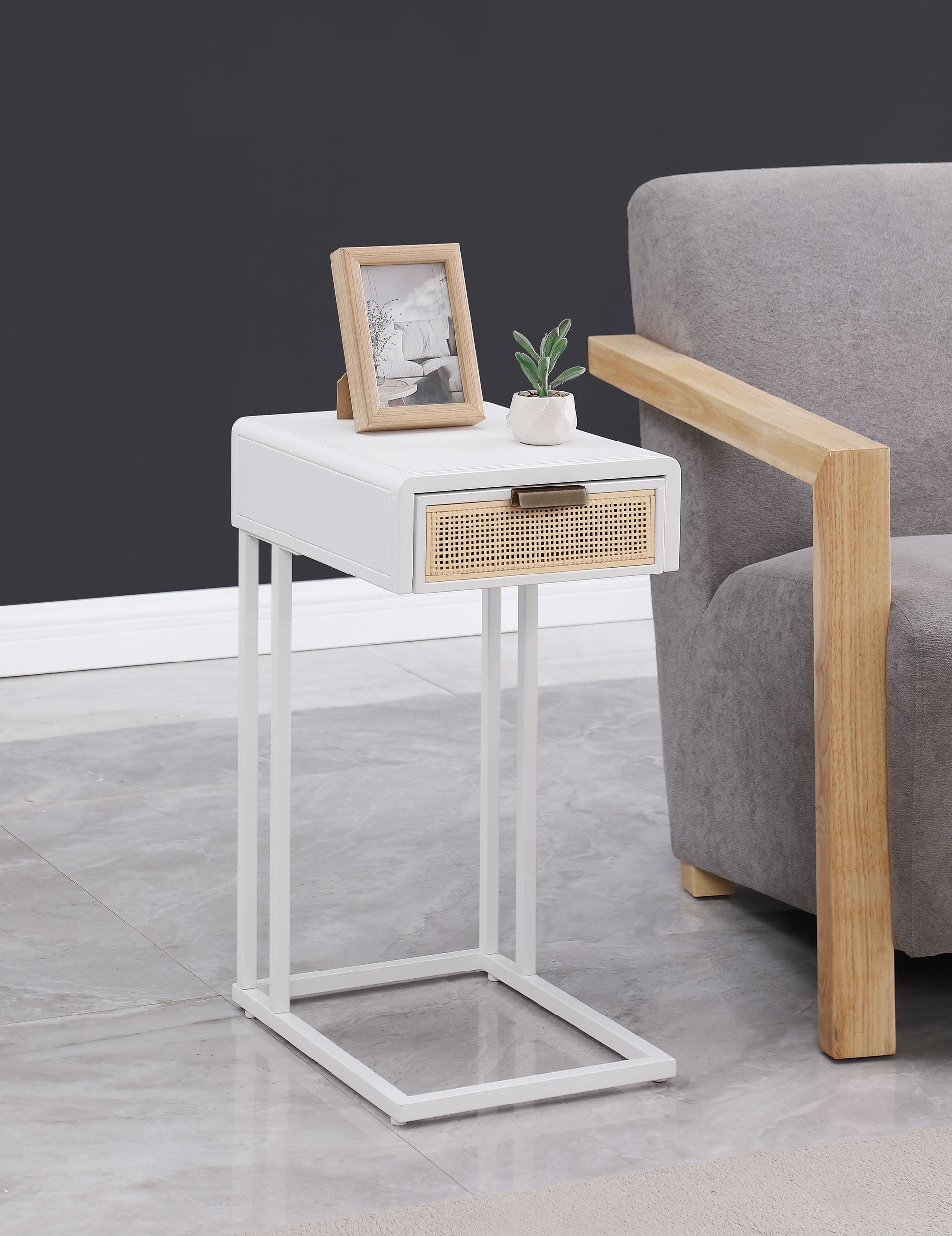 Amherst 1-drawer Radio Weave Cane Metal Side Table Black