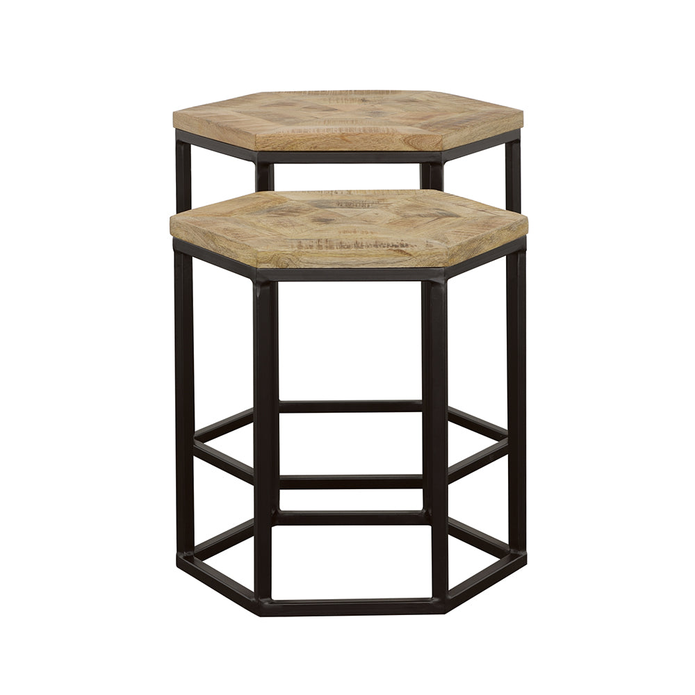 Adger Hexagonal Nesting Tables Natural and Black
