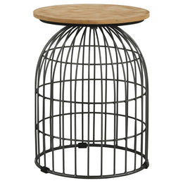 Bernardo Round Wire Frame Side Table Natural and Gunmetal