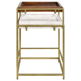 Bolden Wood and Marble Top Nesting Table Set Gold