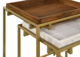 Bolden Wood and Marble Top Nesting Table Set Gold