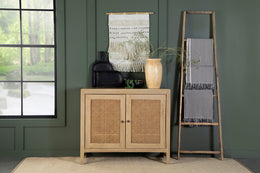 Zamora 3-door Wood Accent Cabinet with Woven Cane Natural