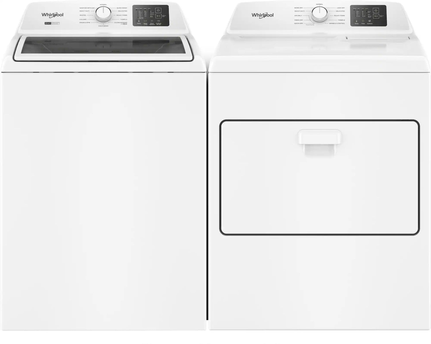 Package - Whirlpool - 4.3 Cu. Ft. High-Eficiency Top Load Washer with 2-in-1 Removable Agitator and Soft Close Glass Lid and 7.0 Cu. Ft. Electric Dryer with Adaptive Dry and Top Venting - White