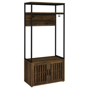 Quincy 2-door Coat Rack Hall Tree Storage Bench Dark Pine