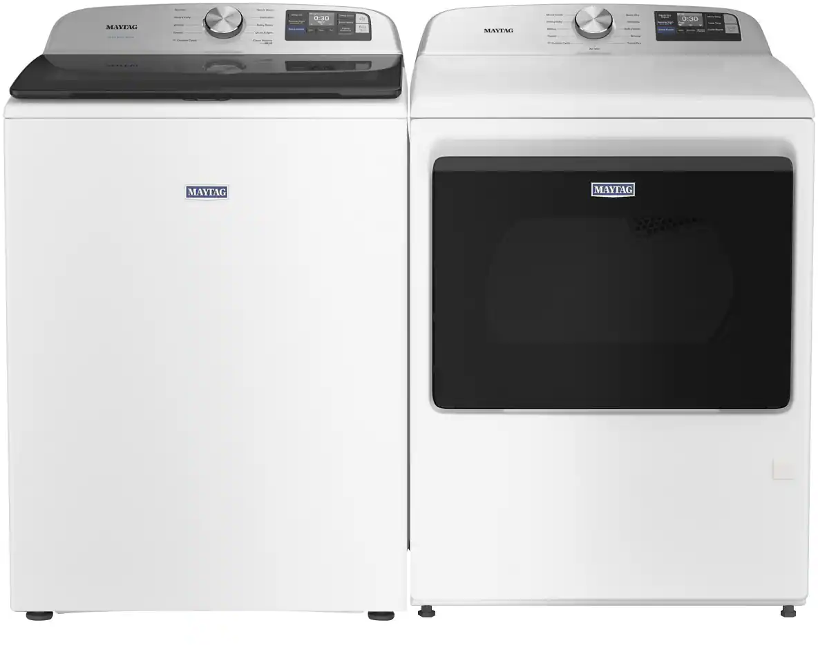 Package - Maytag - 5.3 Cu. Ft. High-Efficiency Smart Top Load Impeller Washer with Extra Power and 7.4 Cu. Ft. Smart Gas Dryer with Extra Power and Advanced Moisture Sensing - White