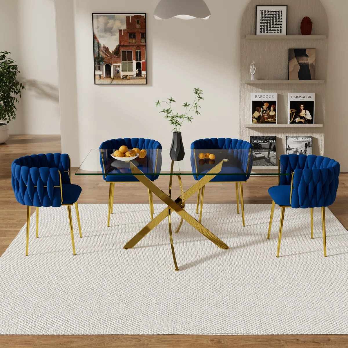 Ashveen Rectangular Restaurant Dining Set (Blue)