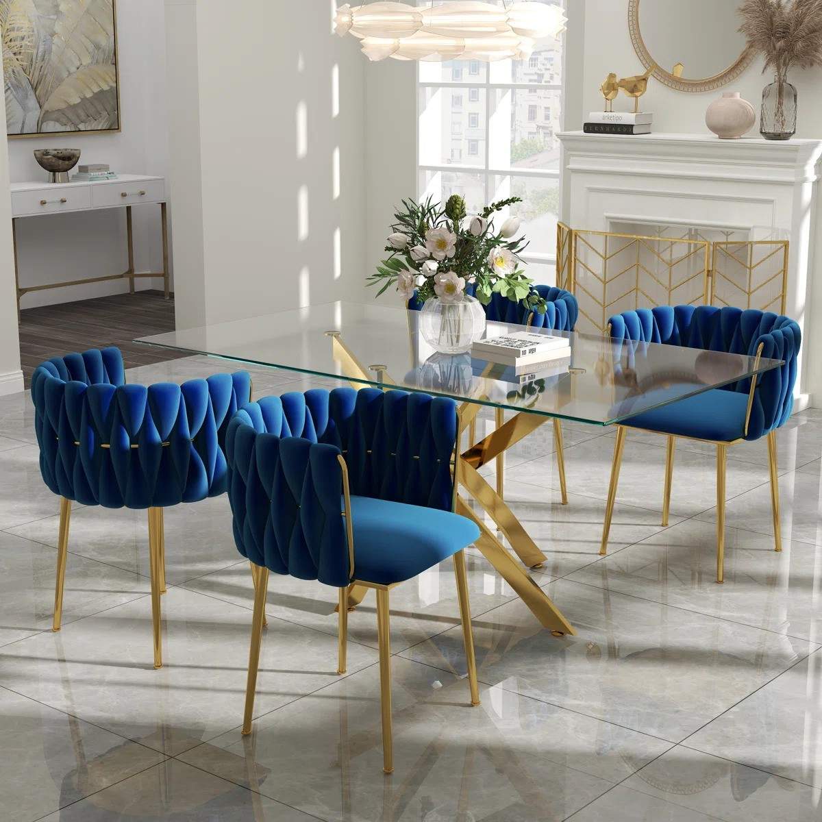 Ashveen Rectangular Restaurant Dining Set (Blue)