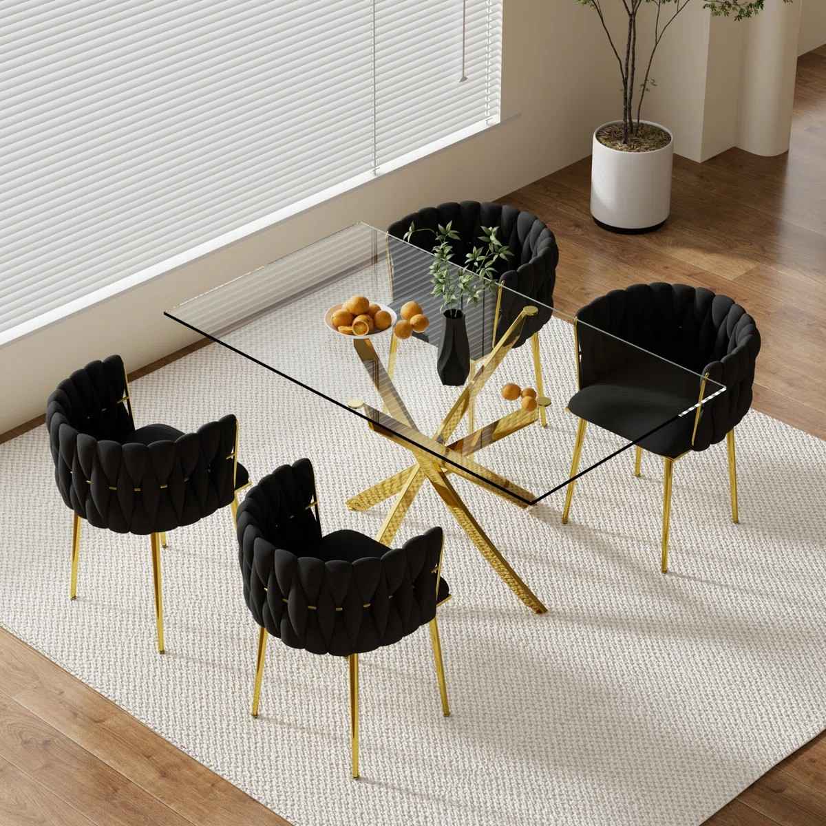 Ashveen Rectangular Restaurant Dining Set (Black)