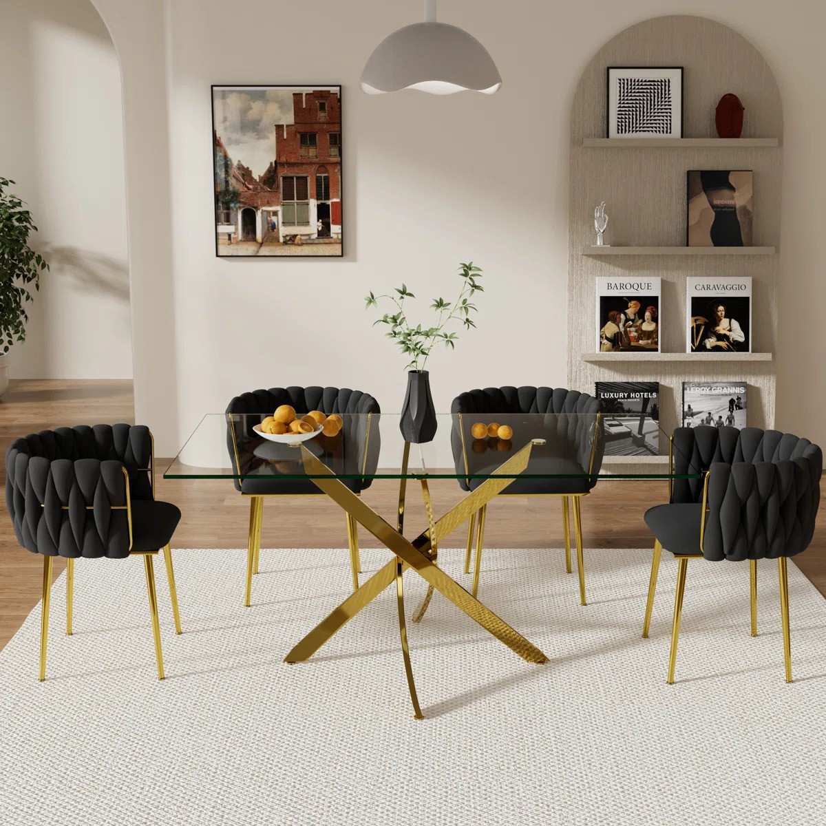 Ashveen Rectangular Restaurant Dining Set (Black)