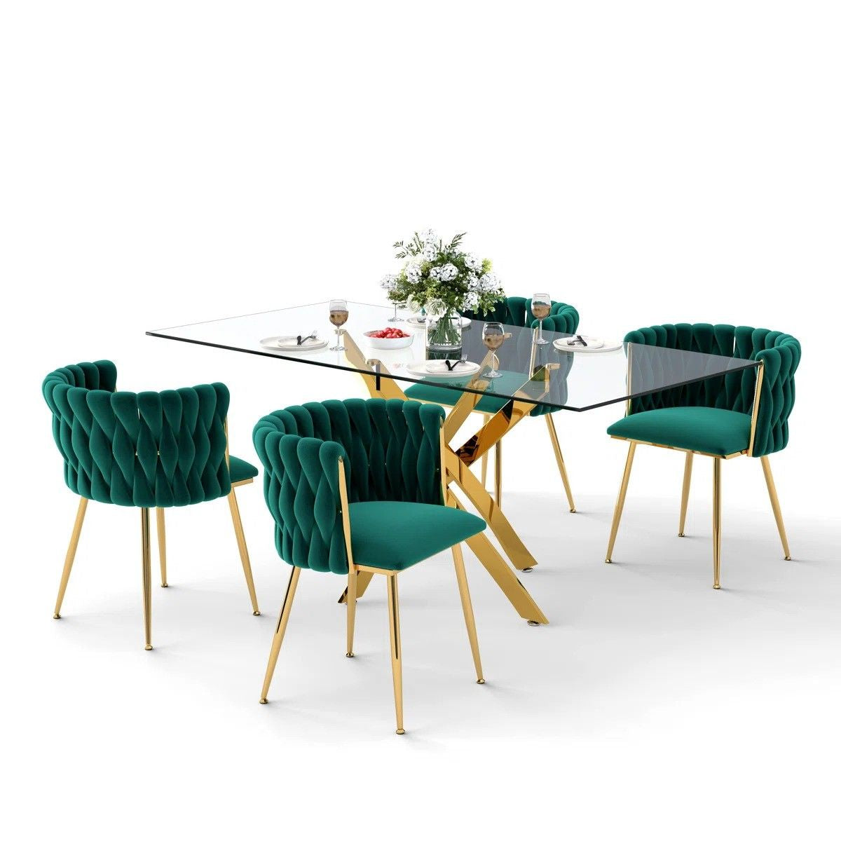Ashveen Rectangular Restaurant Dining Set (Emerald)