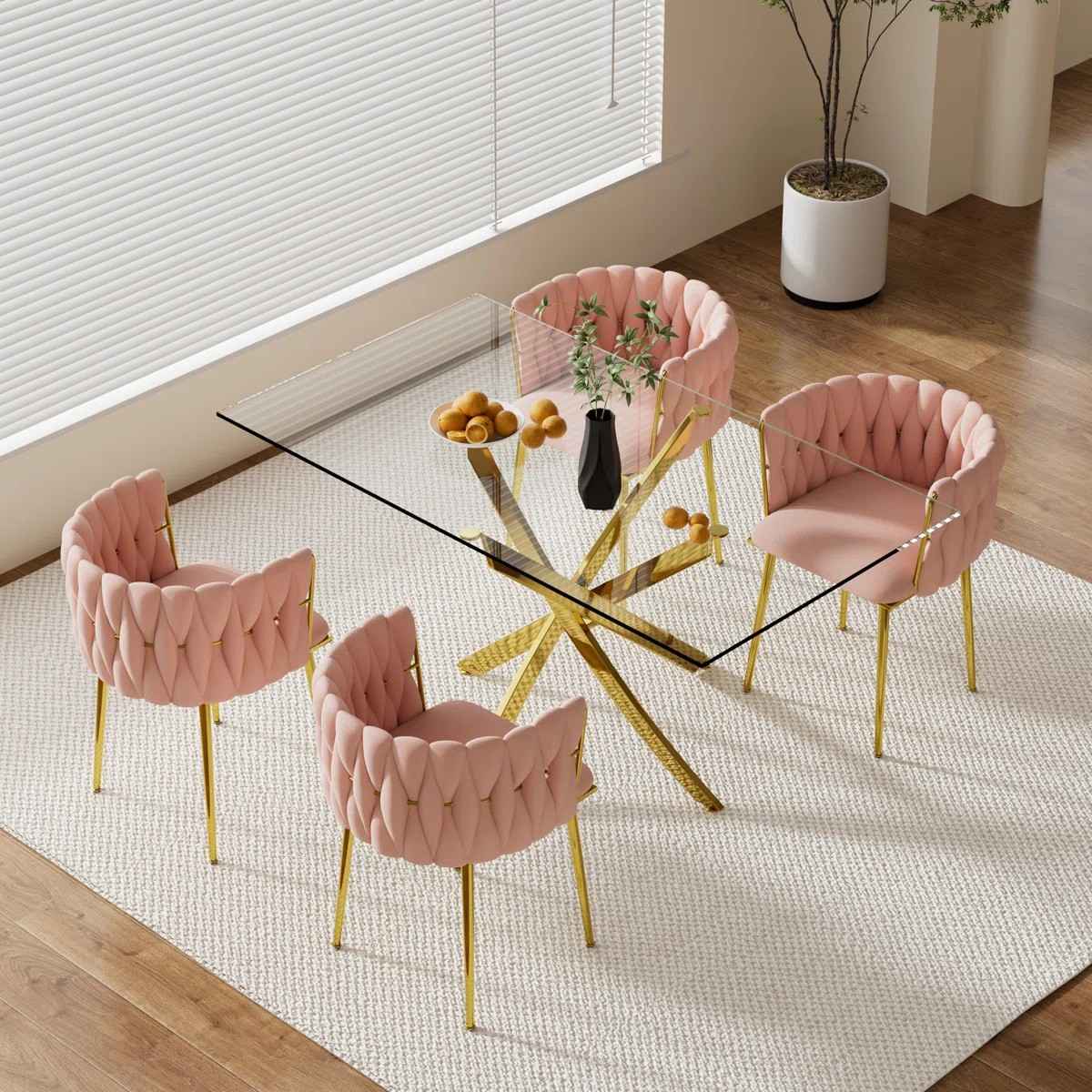 Ashveen Rectangular Restaurant Dining Set (Pink)