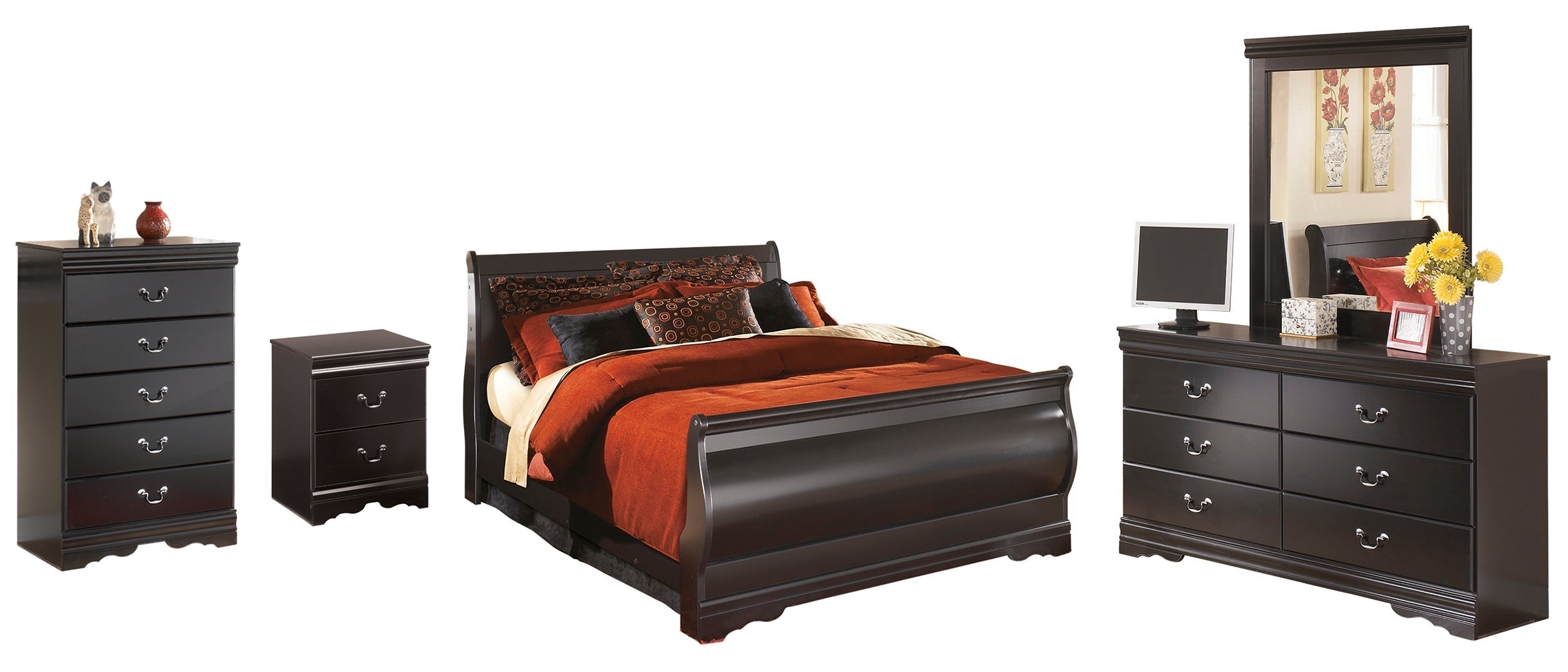 Huey Vineyard Black Sleigh Bedroom Set
