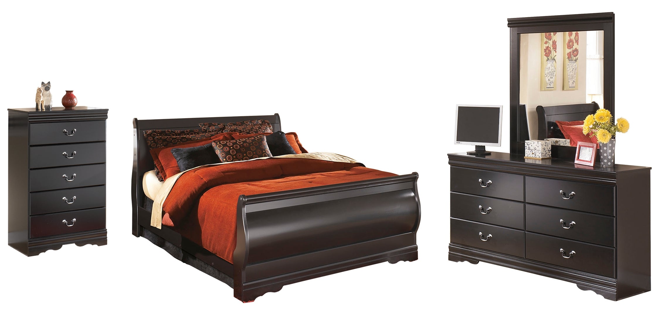 Huey Vineyard Black Sleigh Bedroom Set