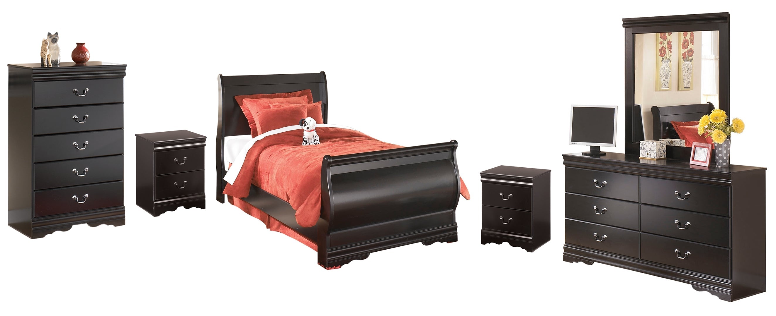 Huey Vineyard Black Sleigh Bedroom Set