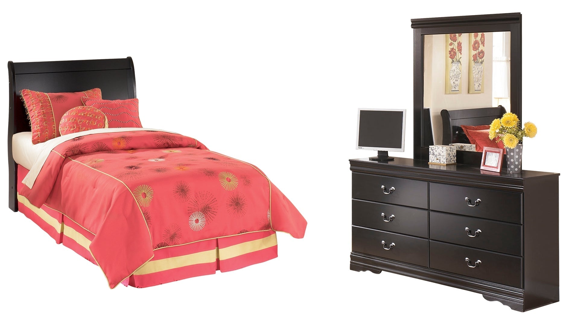 Huey Vineyard Black Sleigh Bedroom Set