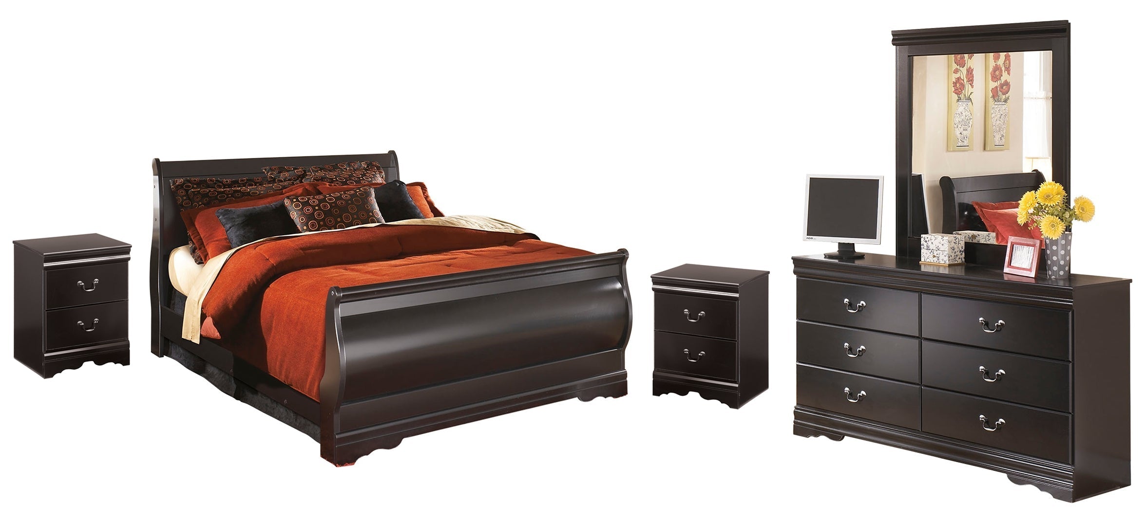 Huey Vineyard Black Sleigh Bedroom Set