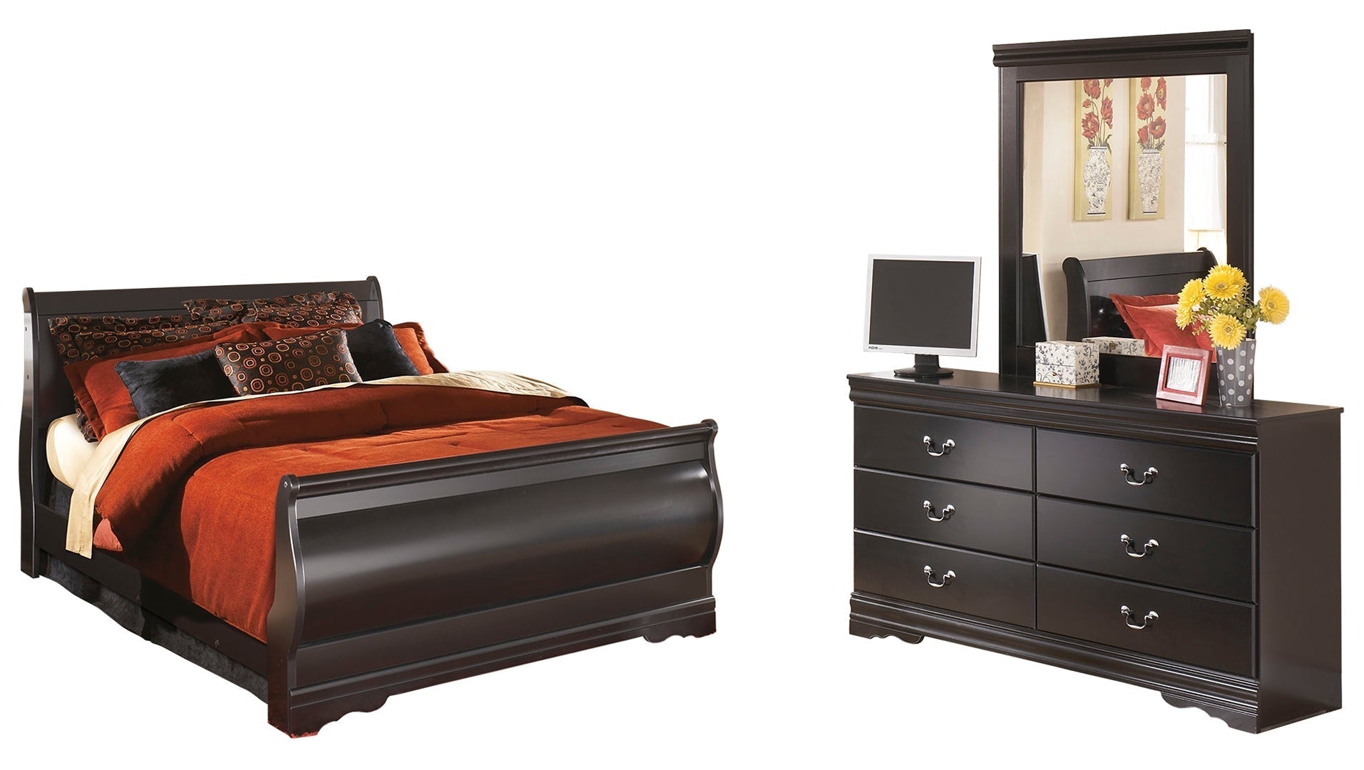 Huey Vineyard Black Sleigh Bedroom Set
