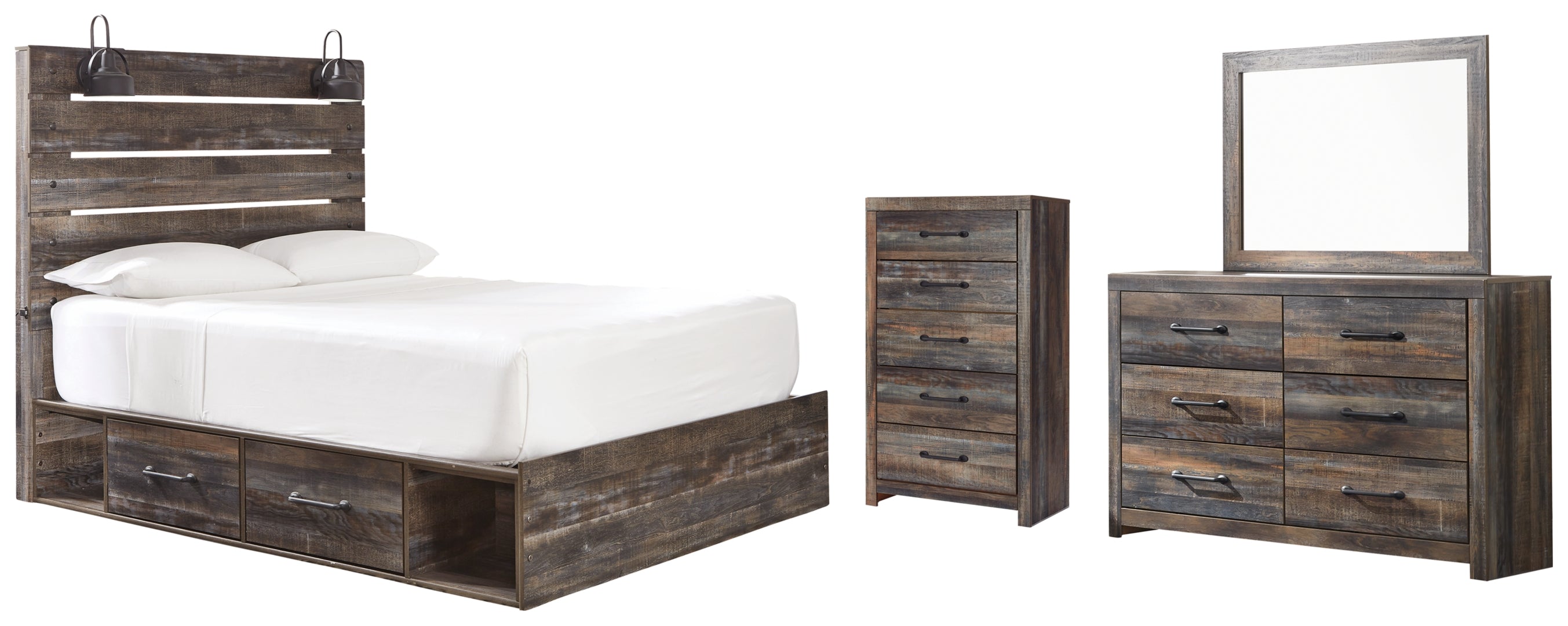 Drystan Twin Panel Bed with 2 Storage Drawers with Dresser