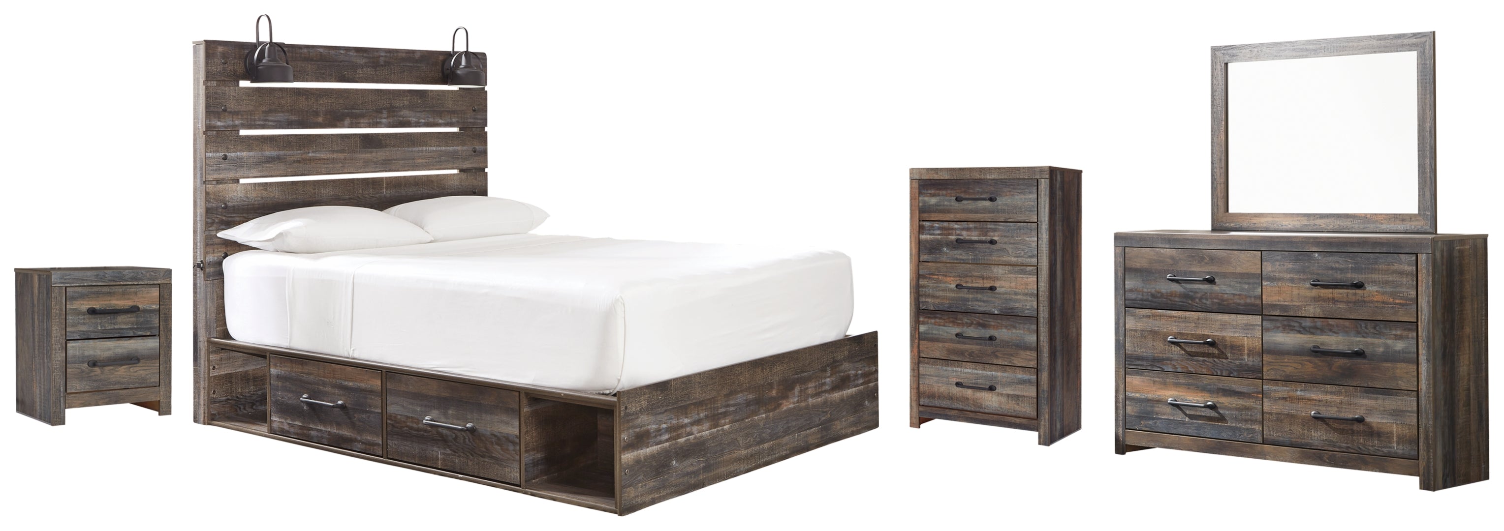 Drystan Twin Panel Bed with 2 Storage Drawers with Dresser