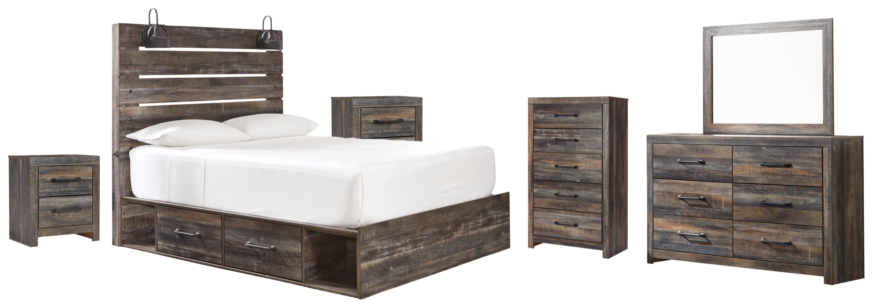 Drystan Twin Panel Bed with 2 Storage Drawers with Dresser