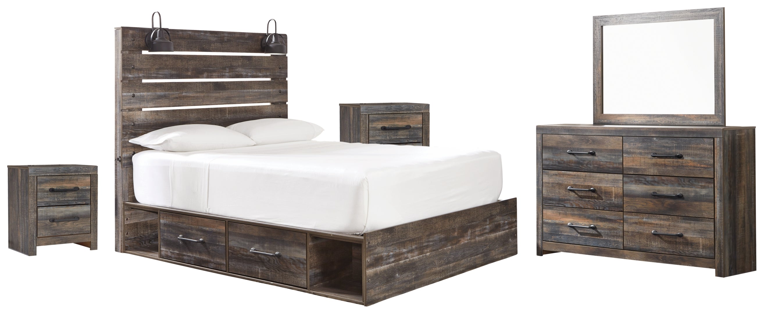 Drystan Twin Panel Bed with 2 Storage Drawers with Dresser