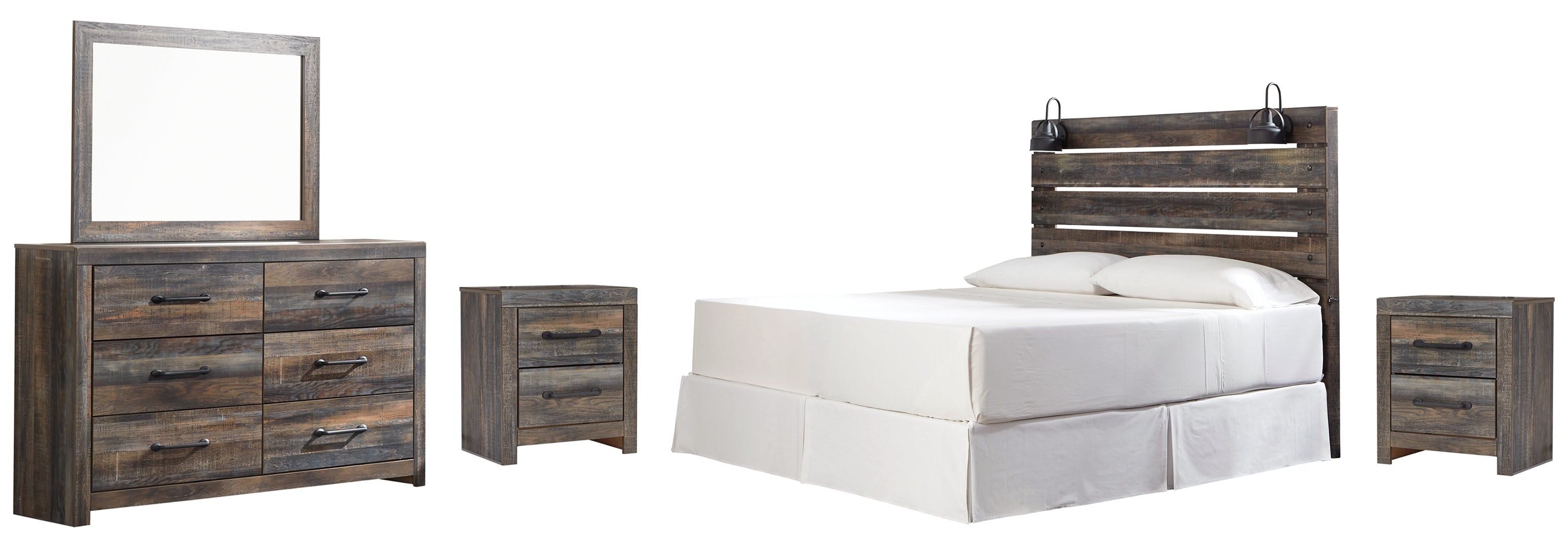 Drystan King Panel Bed with Storage with Mirrored Dresser, Chest and Nightstand