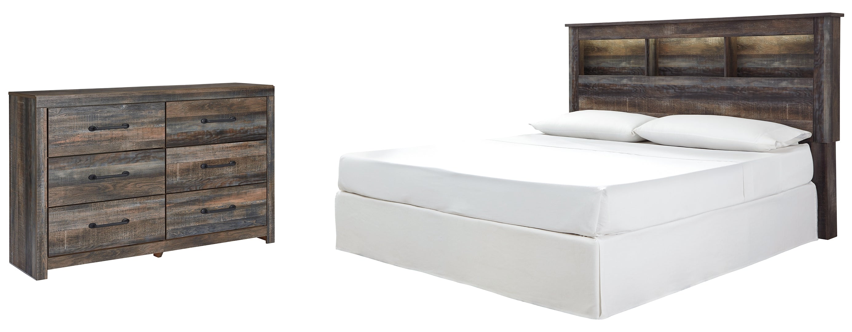 Drystan King Panel Bed with Storage with Mirrored Dresser, Chest and Nightstand