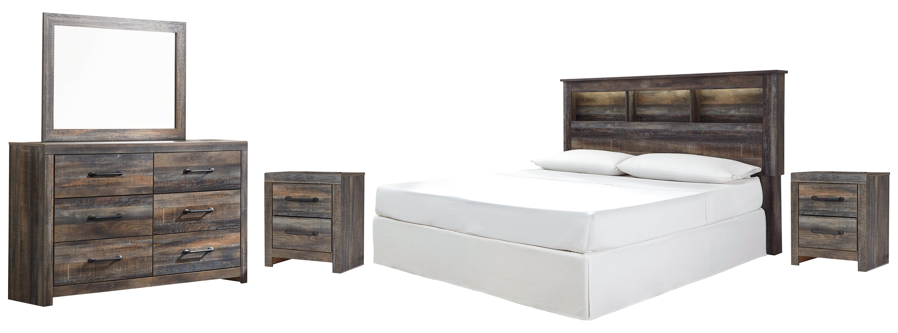 Drystan King Panel Bed with Storage with Mirrored Dresser, Chest and Nightstand