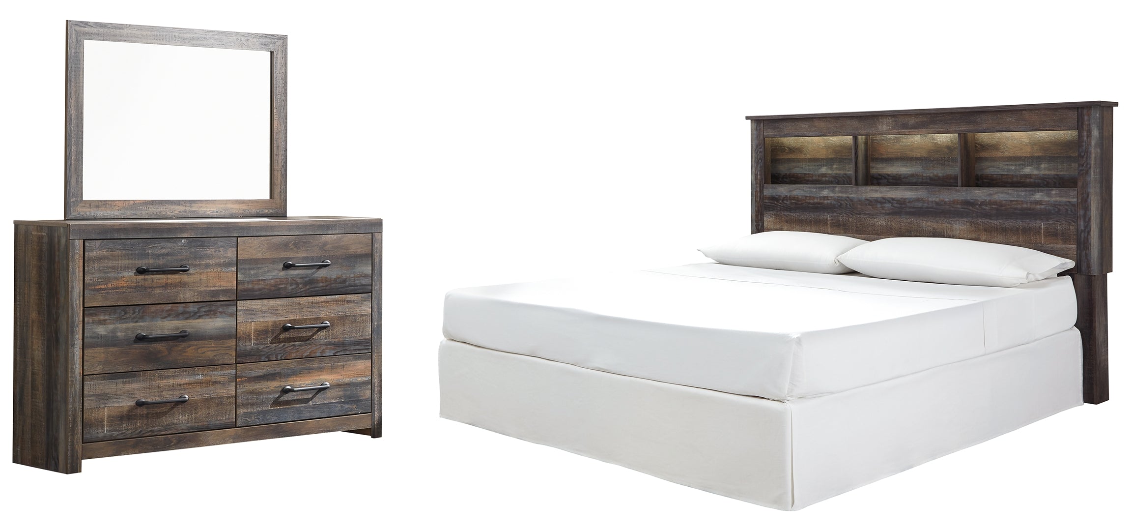 Drystan King Panel Bed with Storage with Mirrored Dresser, Chest and Nightstand