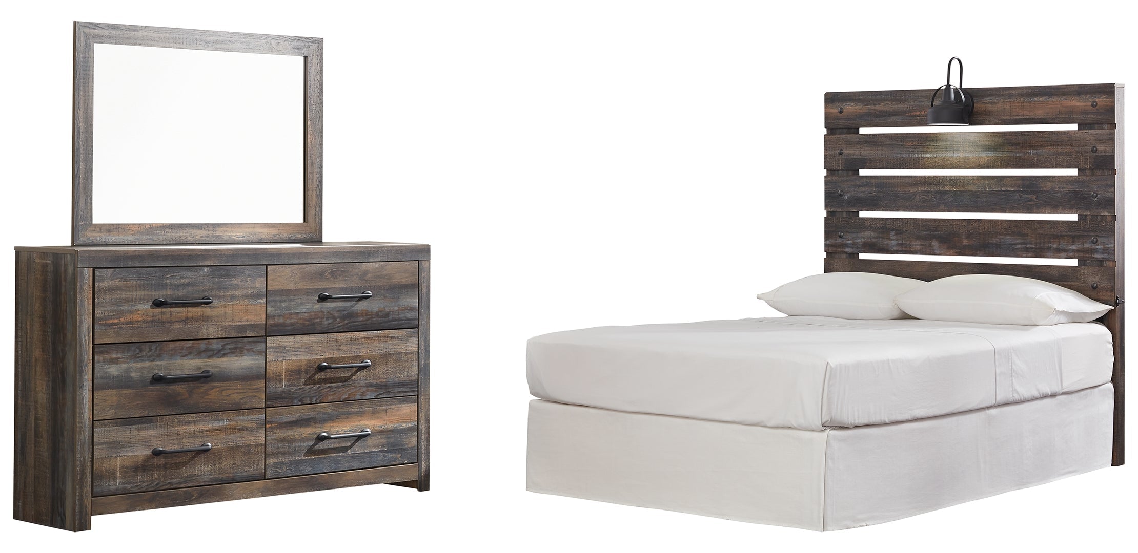 Drystan Full Panel Bed with Mirrored Dresser and 2 Nightstands
