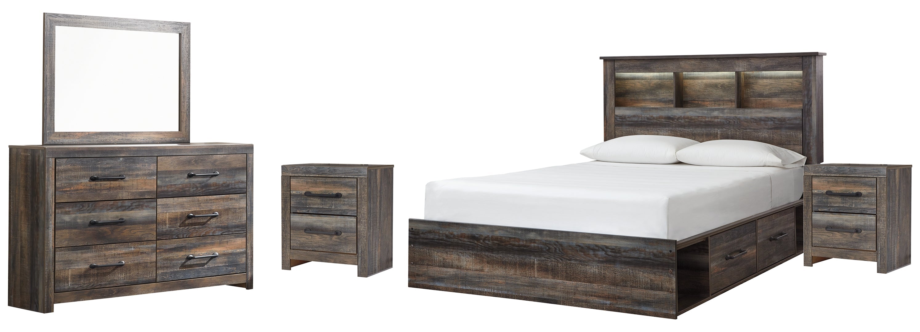 Drystan Queen Bookcase Bed with 2 Storage Drawers with Dresser