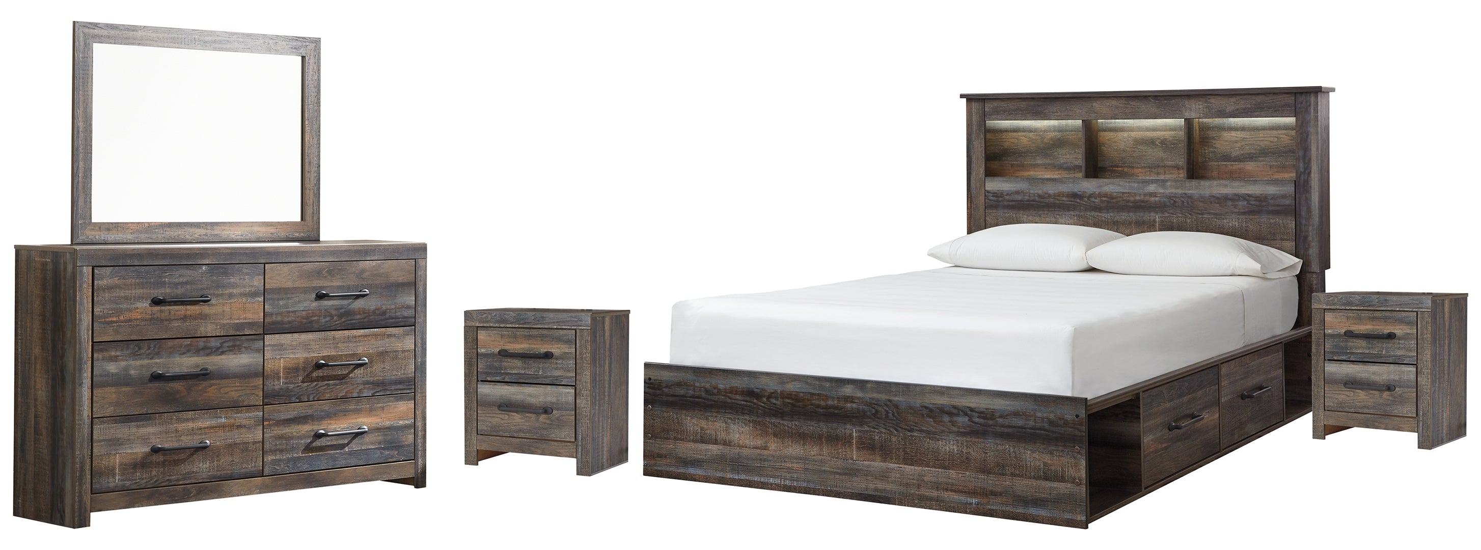 Drystan Queen Bookcase Bed with 2 Storage Drawers with Dresser