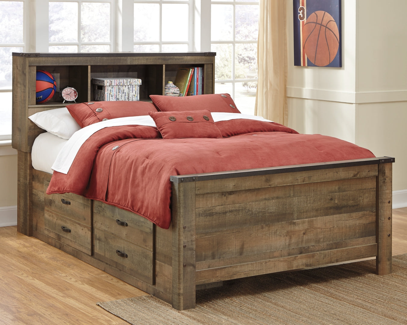 Trinell Bookcase Bed with 2 Storage Drawers