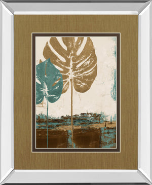 Mirrored Frame Blue Leaves Ii By Patricia Pinto 34X40 Mirror Frame Print