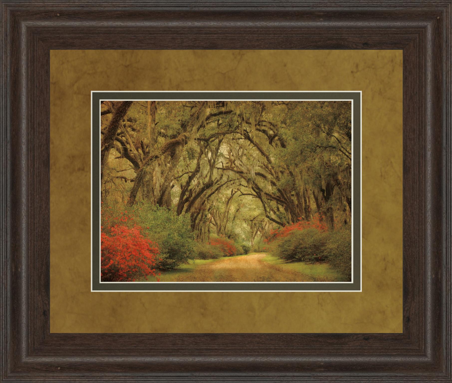 Road Lined With Oaks & Flowers By William Guion ***Monl*** 34X40 Framed Print