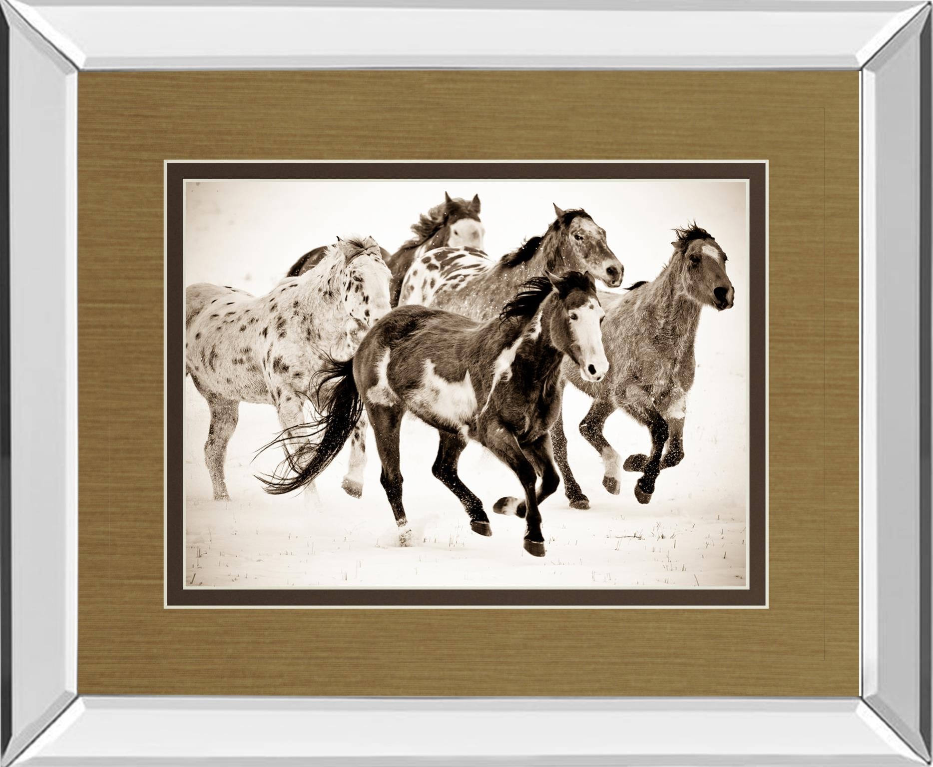 Mirrored Frame Painted Horses Run By Carol Walker 34X40 Mirror Frame Print