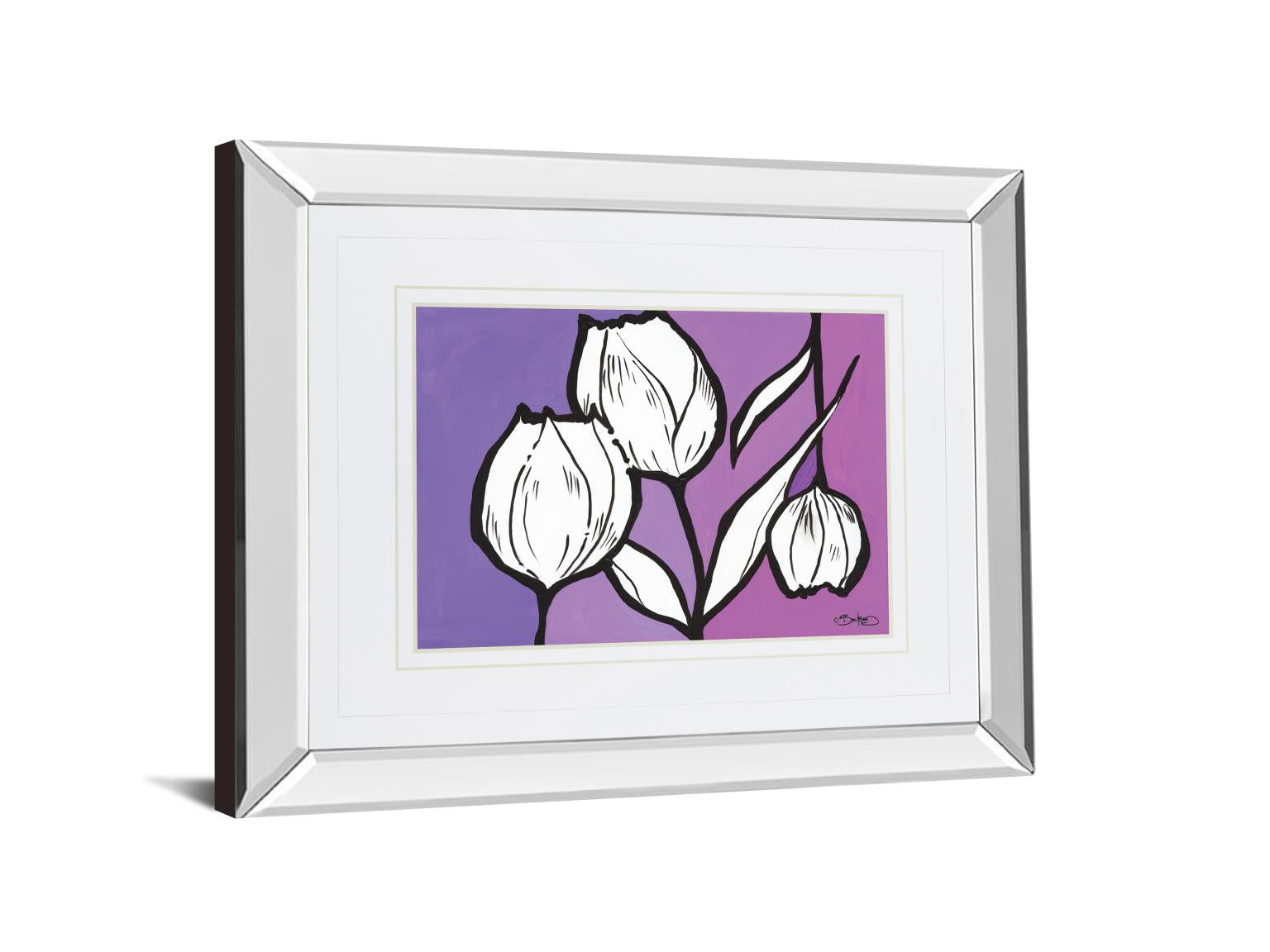Mirrored Frame Flowers In Unity - Purple By David Bromstad 34X40 Mirror Frame Print