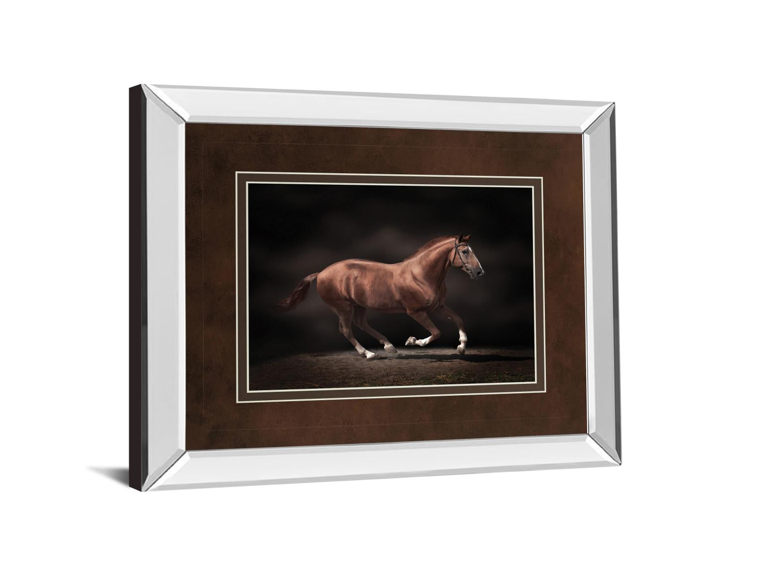 Mirrored Frame Stallion On Black By Edoma 34X40 Mirror Frame Print
