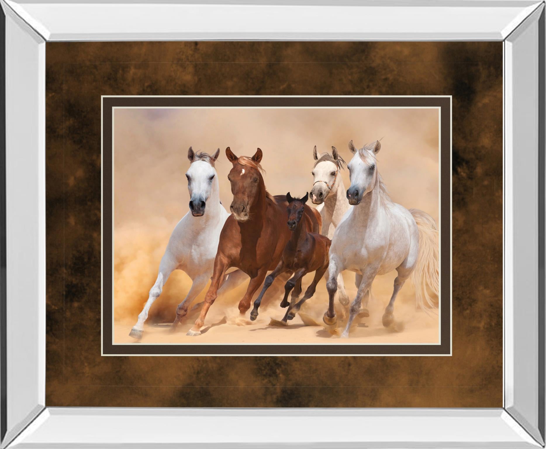 Mirrored Frame Horses In Dust By Loya_Ya 34X40 Mirror Frame Print