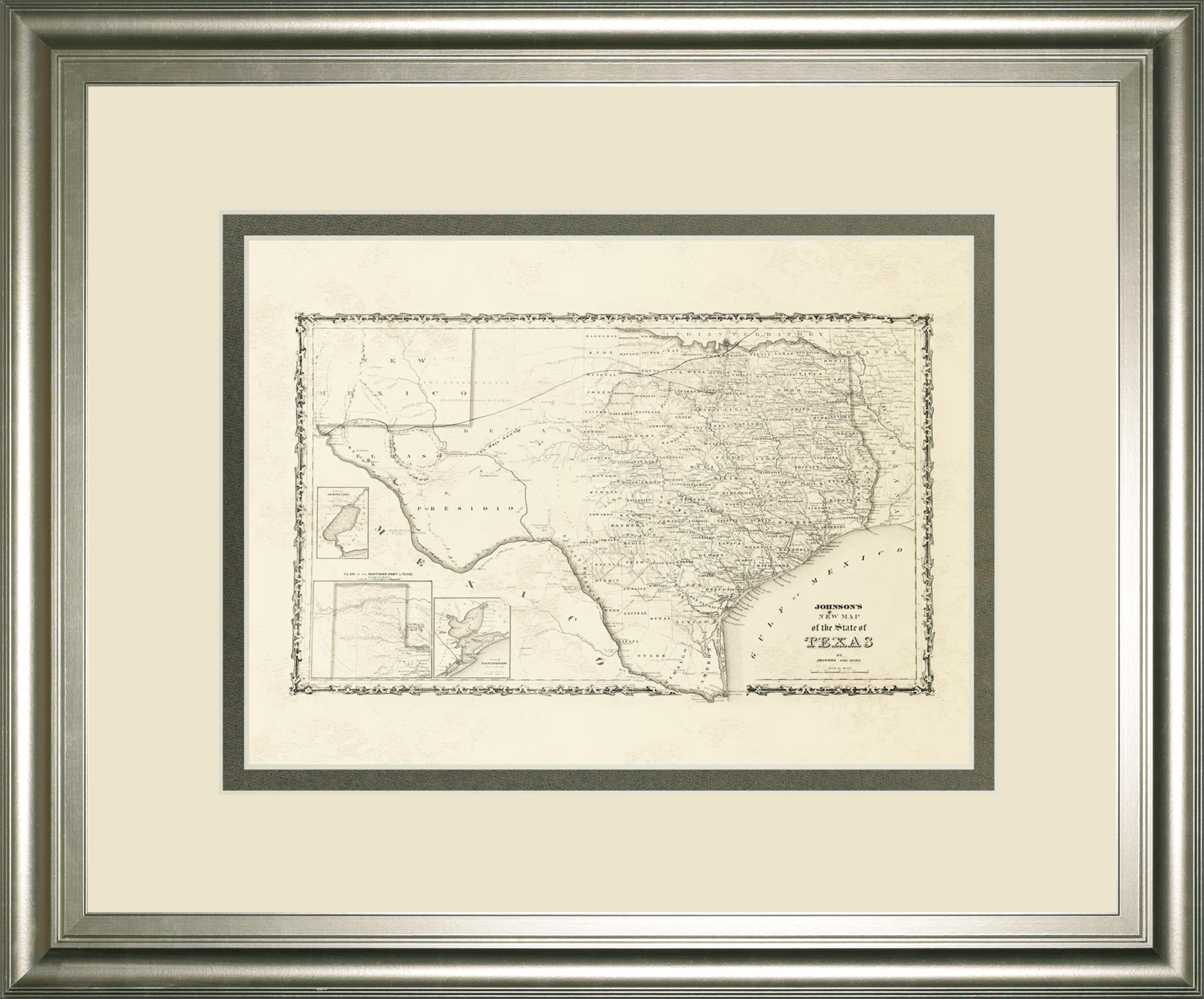 New Map Of The State Of Texas By Johnson And Wank 34X40 Framed Print