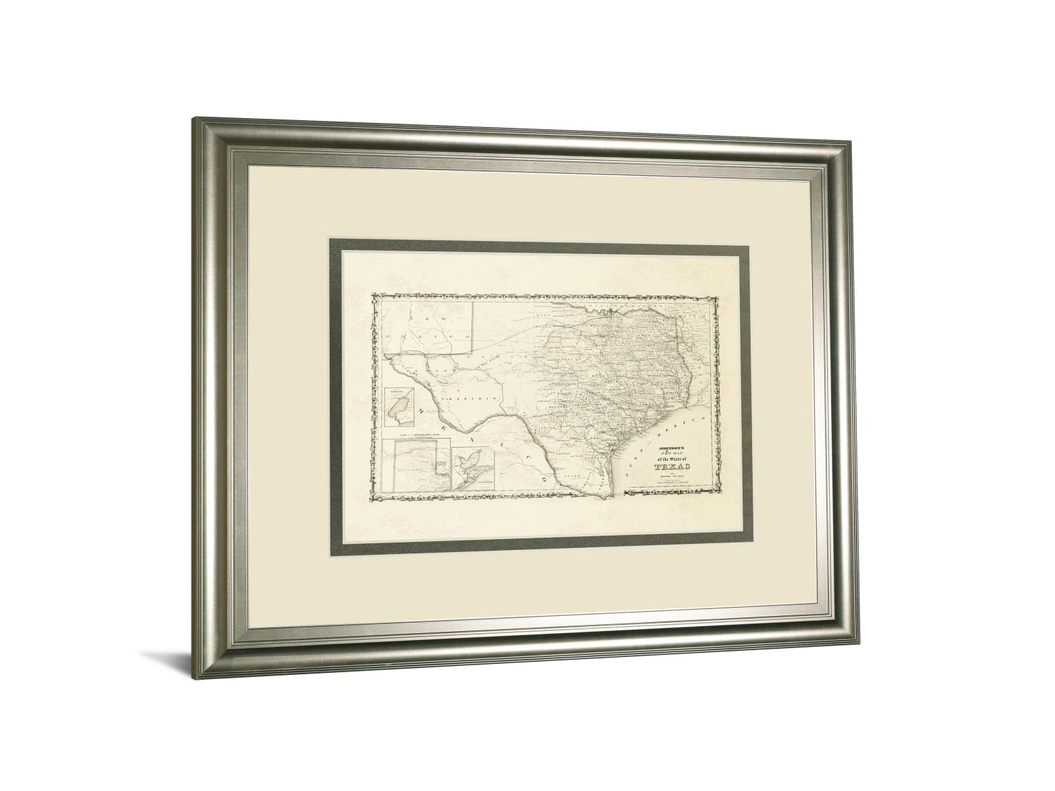 New Map Of The State Of Texas By Johnson And Wank 34X40 Framed Print