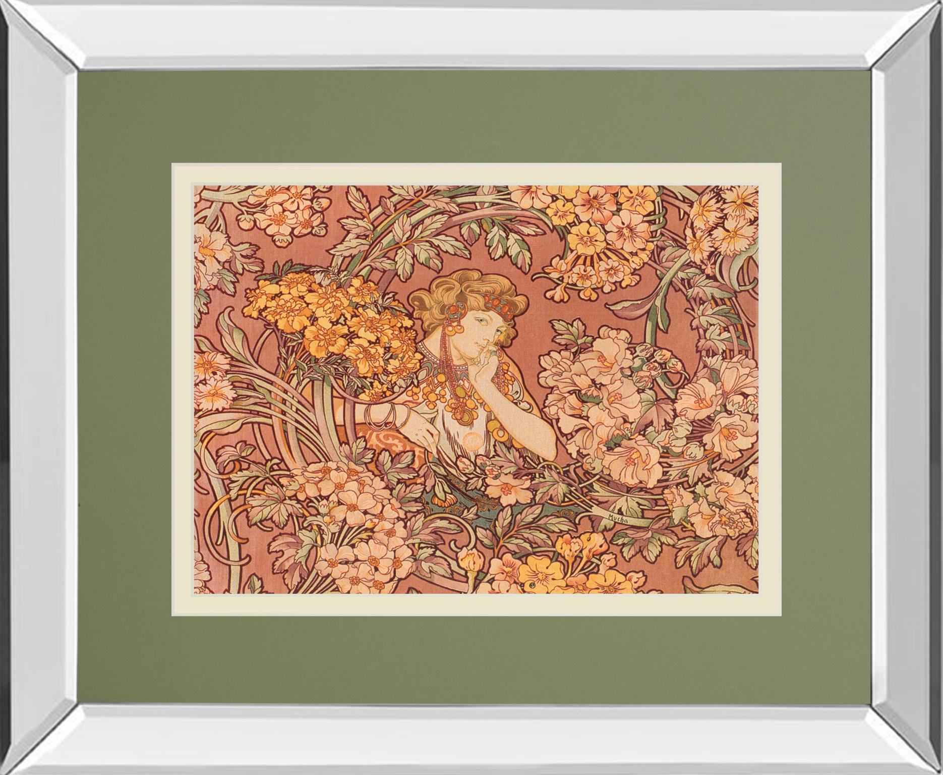 Redhead Among Flowers By Alphonse Mucha 34X40 Mirror Frame Print