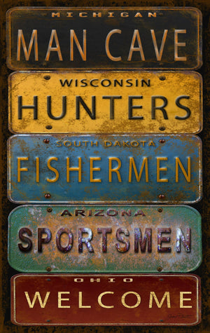 ***Monl*** License Plate Man Cave By Jean Plout(Framed Small) Giclee Canvas