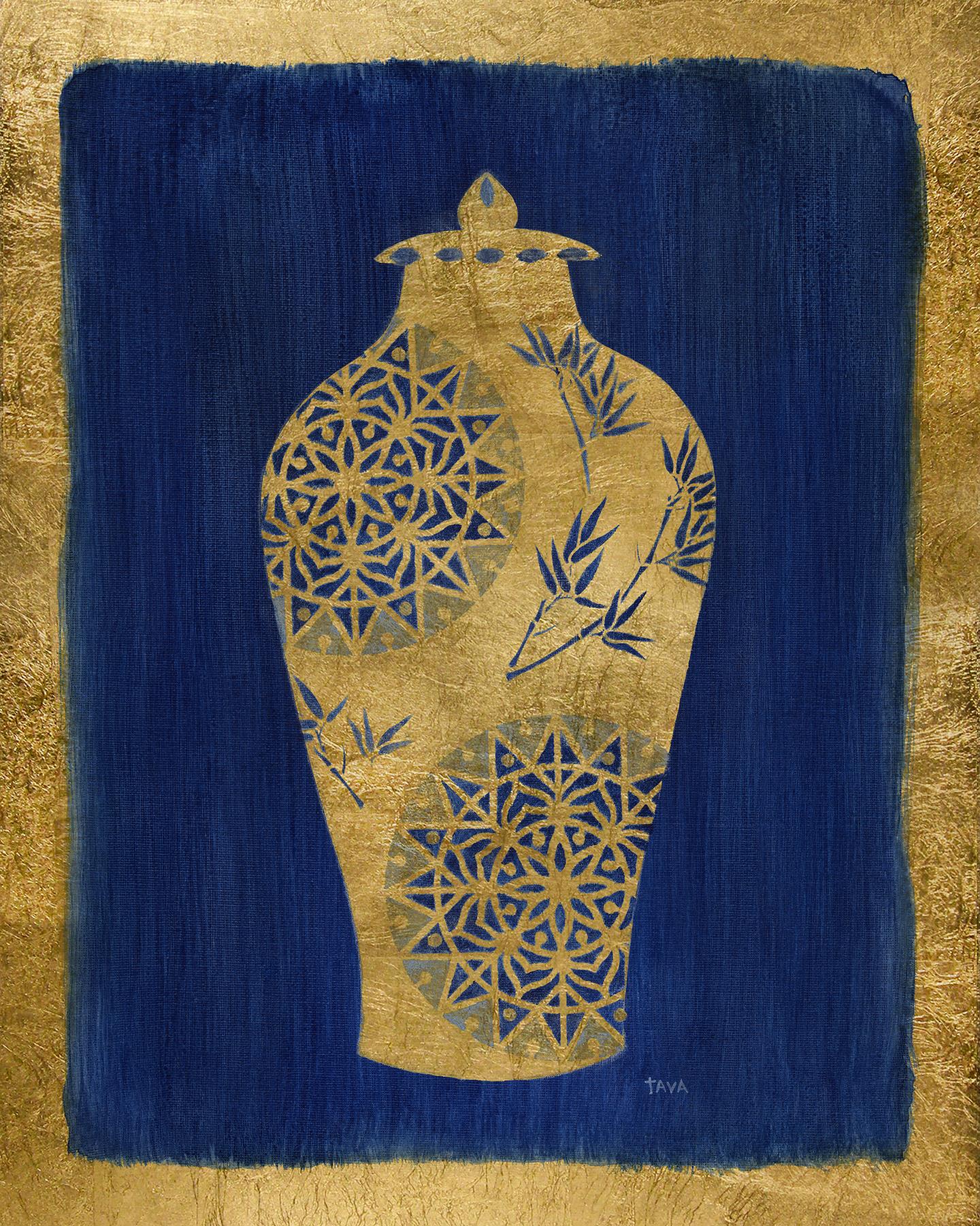 Sapphire And Gold Urn Ii By Tava Studios (Small)(Framed) Giclee Canvas