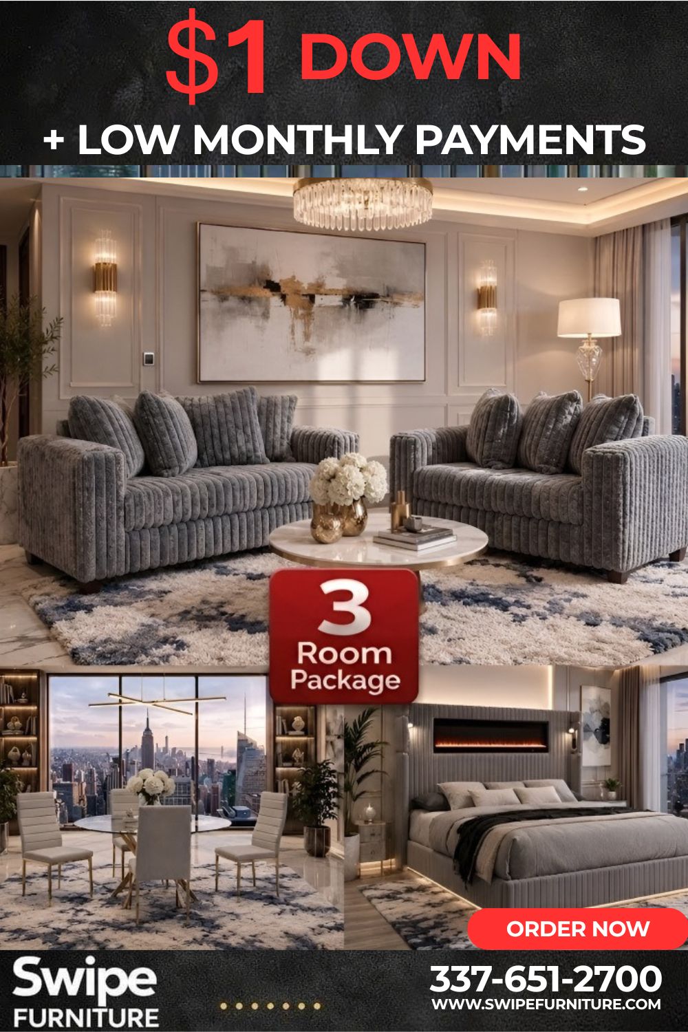 Zen Gray 3-Room Package - Free Mattress or 65" Smart TV!
