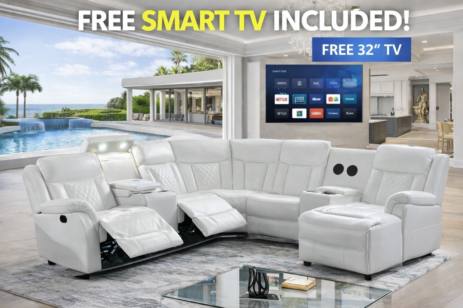 Champion White Reclining Sectional